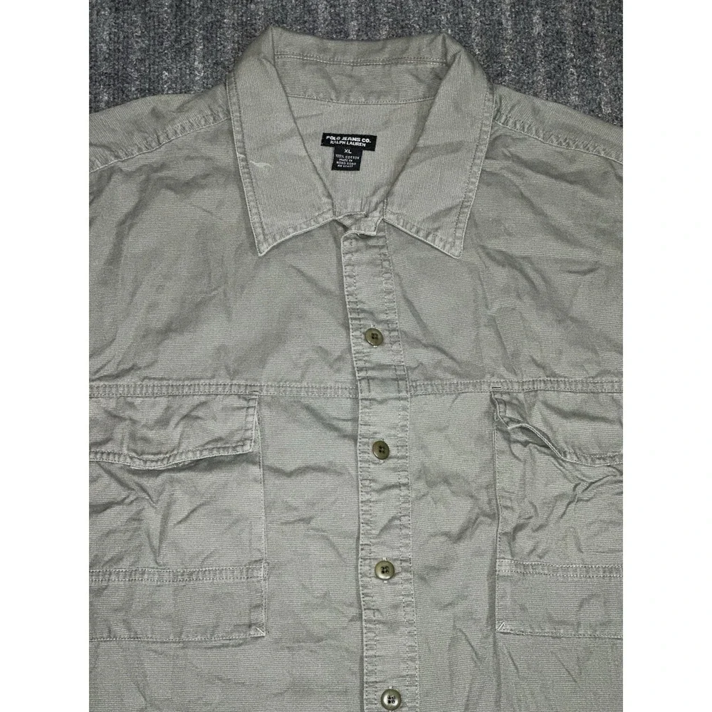 Y2k Ralph Lauren Polo Jeans Co Military Shirt Utility‎ Button Up Size XL Grey